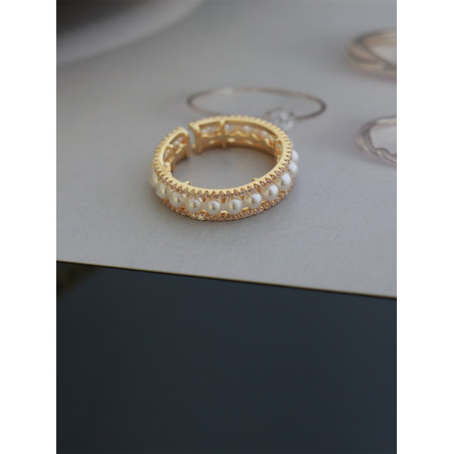 因缺斯汀「法式浪漫」溫婉珍珠相間戒指開口可調節指環女小衆