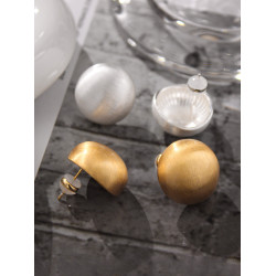 歐美時尚輕奢啞光金屬拉絲半圓球耳釘小衆設計感百搭氣質耳環網紅