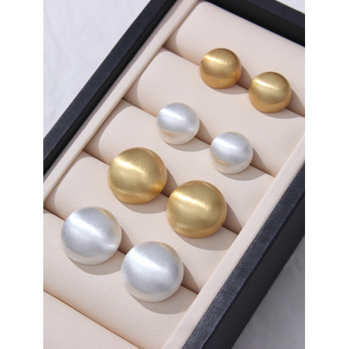 歐美時尚輕奢啞光金屬拉絲半圓球耳釘小衆設計感百搭氣質耳環網紅