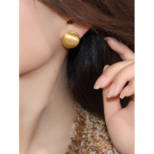 歐美時尚輕奢啞光金屬拉絲半圓球耳釘小衆設計感百搭氣質耳環網紅