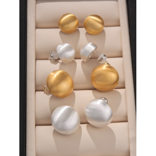 歐美時尚輕奢啞光金屬拉絲半圓球耳釘小衆設計感百搭氣質耳環網紅