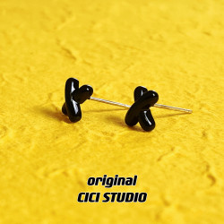 CICI生人勿近小衆設計耳釘ins潮流極簡黑色X立體不規則無性別耳釘