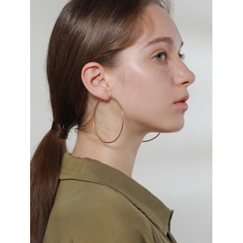 LARAINE YIN歐美小衆設計基礎細金色水原希子誇張大圓耳環圈鈦鋼