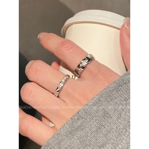 chocho/輕奢小衆設計銀色鋯石戒指ins冷淡風高級感個性曡戴指環女