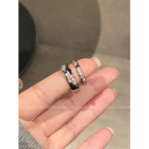 chocho/輕奢小衆設計銀色鋯石戒指ins冷淡風高級感個性曡戴指環女
