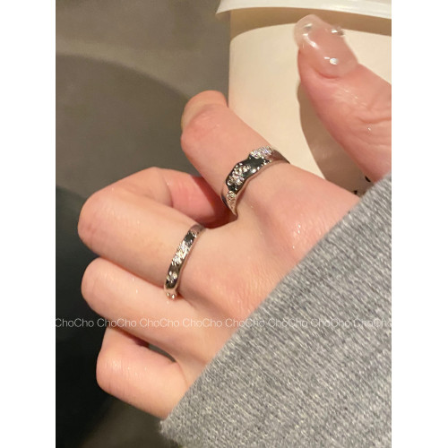 chocho/輕奢小衆設計銀色鋯石戒指ins冷淡風高級感個性曡戴指環女