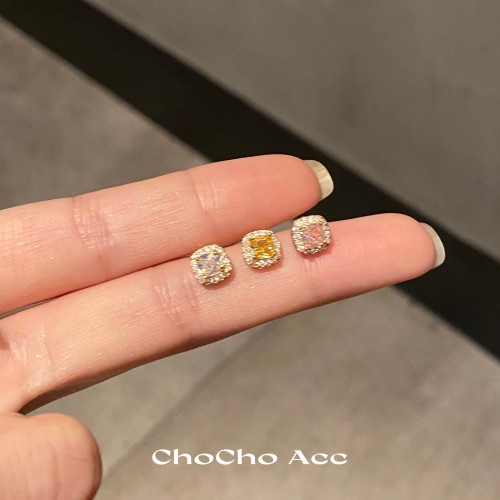 chocho/睡覺不用摘~精緻小巧方糖耳釘小衆設計感高級感百搭耳環女