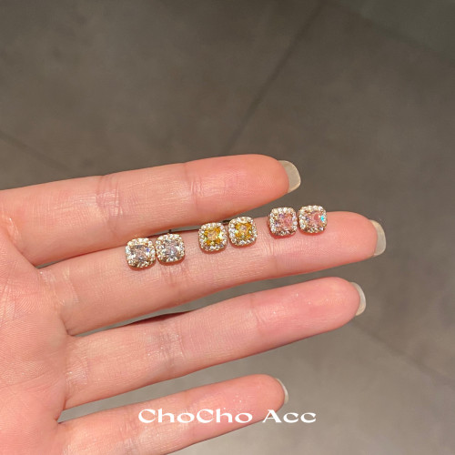 chocho/睡覺不用摘~精緻小巧方糖耳釘小衆設計感高級感百搭耳環女