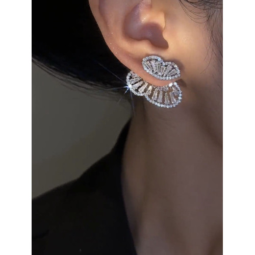 銀針鋯石兩戴蝴蝶耳釘小衆高級感簡約百搭新款耳環精緻甜美耳飾女