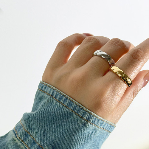 STANDii手作 金銀色麻花戒指女小衆設計高級感開口可調節食指戒