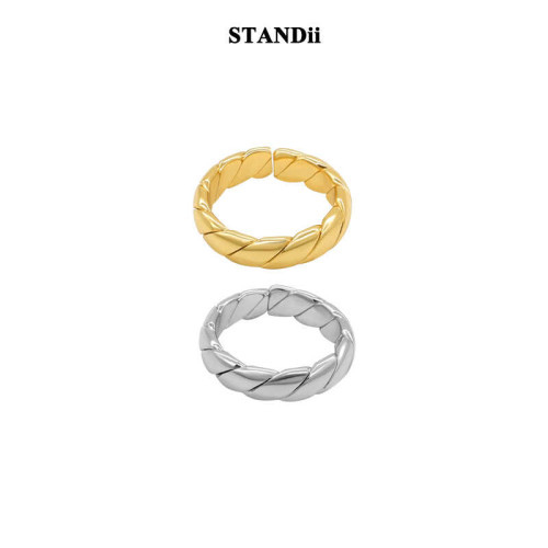 STANDii手作 金銀色麻花戒指女小衆設計高級感開口可調節食指戒