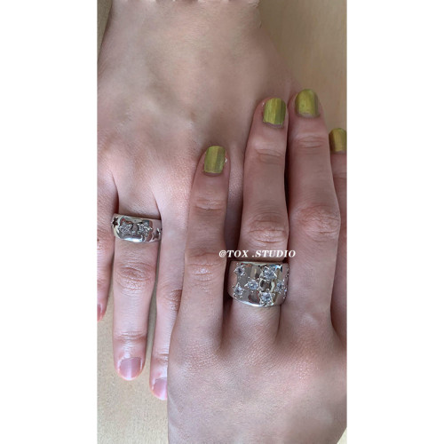 TOX ACC韓版甜酷星星閃鑲鑽可開口鏤空戒指女寬窄個性百搭指環女