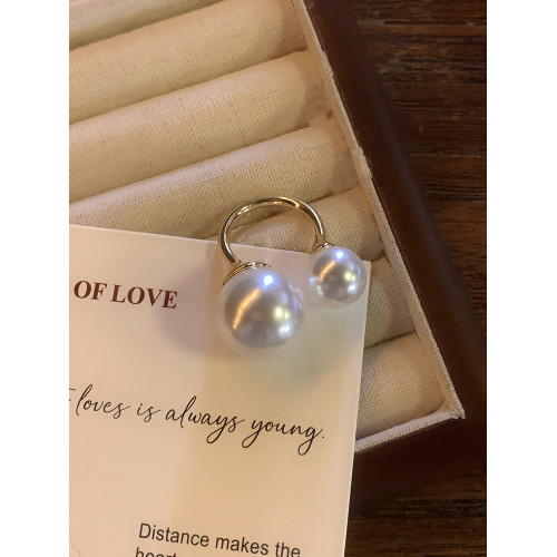 白富美私藏~名媛氣質個性大氣珍珠戒指時尚百搭高級感開口食指戒