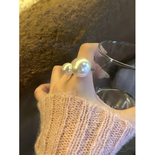 白富美私藏~名媛氣質個性大氣珍珠戒指時尚百搭高級感開口食指戒