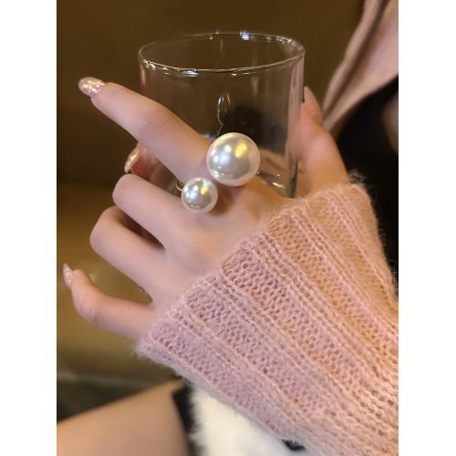 白富美私藏~名媛氣質個性大氣珍珠戒指時尚百搭高級感開口食指戒
