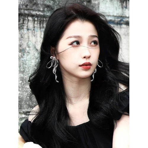 虞書訢同款飄帶蝴蝶結耳環女時尚耳夾無耳洞耳釘2026新款爆款耳飾