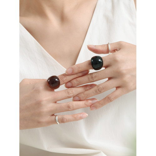 慕陽MUYANG戒指女小衆設計樹脂輕奢高級感爆款食指復古戒2025新款