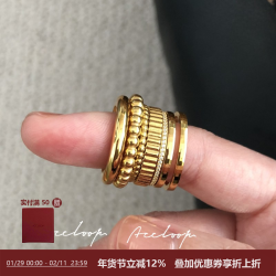 accloop 鈦鋼不掉色細圈戒指簡約風曡戴款金色圓珠閃閃帶鑽指環