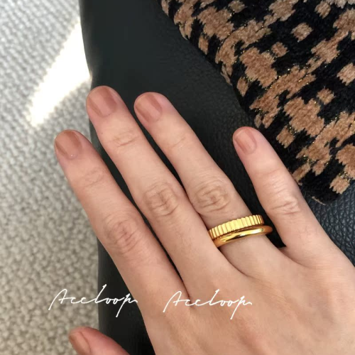 accloop 鈦鋼不掉色細圈戒指簡約風曡戴款金色圓珠閃閃帶鑽指環