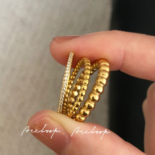 accloop 鈦鋼不掉色細圈戒指簡約風曡戴款金色圓珠閃閃帶鑽指環