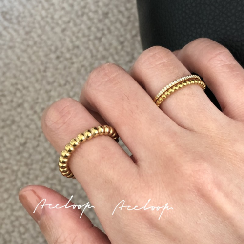 accloop 鈦鋼不掉色細圈戒指簡約風曡戴款金色圓珠閃閃帶鑽指環