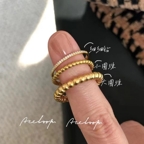 accloop 鈦鋼不掉色細圈戒指簡約風曡戴款金色圓珠閃閃帶鑽指環