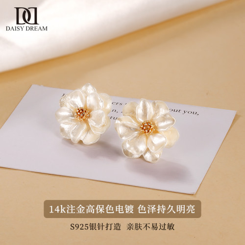 925銀針山茶花耳釘女小衆設計感氣質耳環2025新款高級感輕奢耳飾