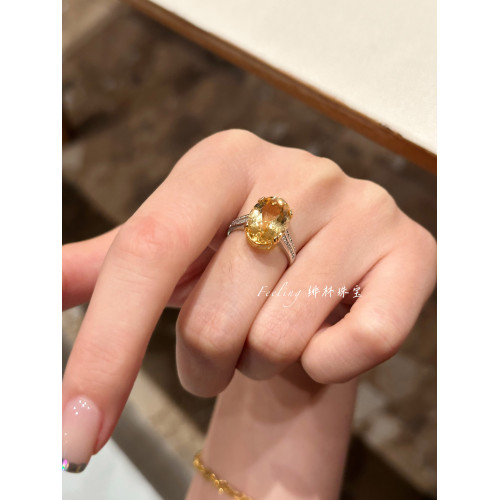 招米必入！天然招財偏財超大鴿子蛋黃水晶彩寶戒指簡約高級戒指女