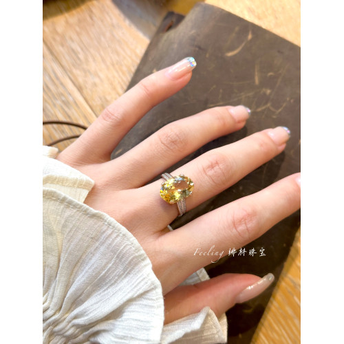 招米必入！天然招財偏財超大鴿子蛋黃水晶彩寶戒指簡約高級戒指女