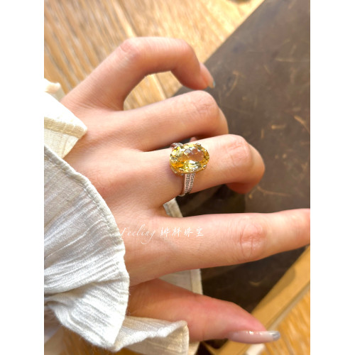 招米必入！天然招財偏財超大鴿子蛋黃水晶彩寶戒指簡約高級戒指女