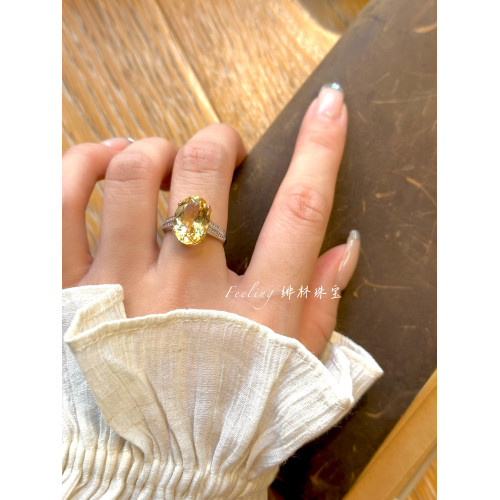 招米必入！天然招財偏財超大鴿子蛋黃水晶彩寶戒指簡約高級戒指女