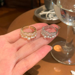 星河璀璨~滿天星珍珠雙層開口戒高級輕奢小衆戒指時尚指環食指戒