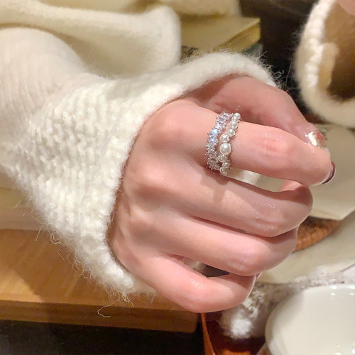 星河璀璨~滿天星珍珠雙層開口戒高級輕奢小衆戒指時尚指環食指戒