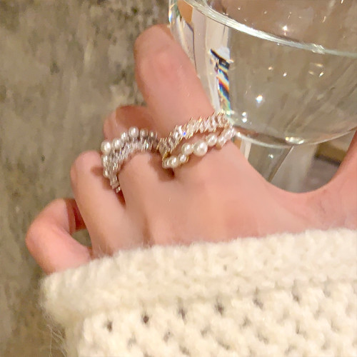 星河璀璨~滿天星珍珠雙層開口戒高級輕奢小衆戒指時尚指環食指戒