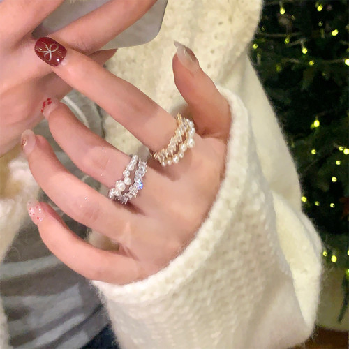 星河璀璨~滿天星珍珠雙層開口戒高級輕奢小衆戒指時尚指環食指戒