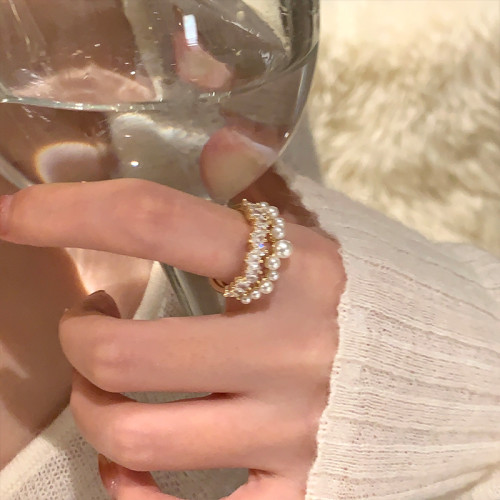 星河璀璨~滿天星珍珠雙層開口戒高級輕奢小衆戒指時尚指環食指戒