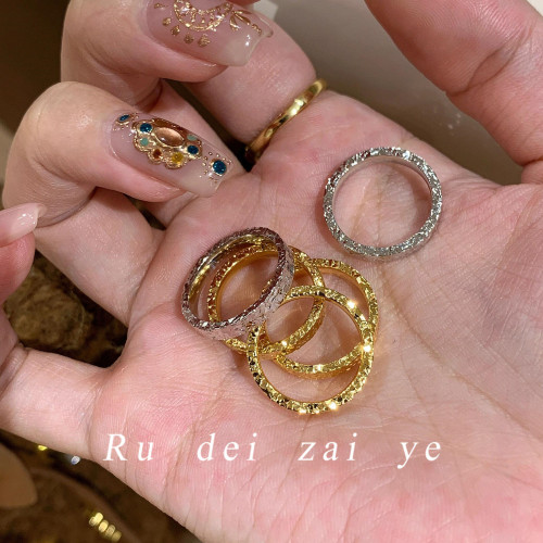 如蝶在野  碎冰冰超閃素圈高保色戒指中式復古高級感精緻百搭戒指