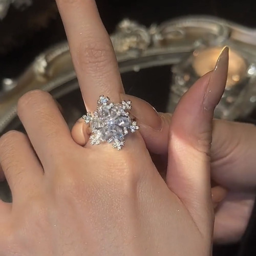 雪花戒指可旋轉輕奢水晶高級感誇張小衆時尚個性食指戒女