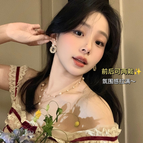 韋雪同款~閃鋯繁花字母珍珠兩戴式耳環女輕奢高級感氣質耳飾耳釘