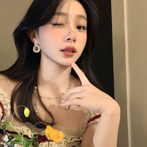 韋雪同款~閃鋯繁花字母珍珠兩戴式耳環女輕奢高級感氣質耳飾耳釘