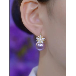 紫色珍珠鋯石花朵耳環2026新款爆款氣質耳釘高級感輕奢女人味耳飾