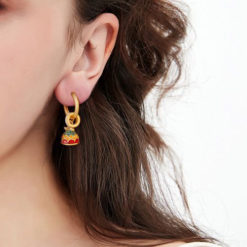 新中式國風稱心如意耳環女新款琺瑯玄學旺財耳飾錦鯉耳圈紅色耳墜 新中式國風稱心如意耳環女新款琺瑯玄學旺財耳飾錦鯉耳圈紅色耳墜