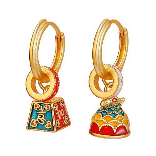 新中式國風稱心如意耳環女新款琺瑯玄學旺財耳飾錦鯉耳圈紅色耳墜 新中式國風稱心如意耳環女新款琺瑯玄學旺財耳飾錦鯉耳圈紅色耳墜