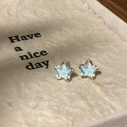 「星語心願」簡約百搭藍色星星耳釘小衆設計精緻請冷感氣質耳夾