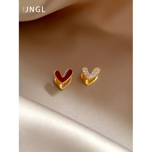 安可拉紅色滴釉愛心微鑲鋯石雙面耳釘女氣質高級感耳環時尚耳飾品