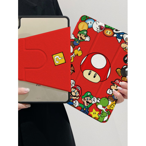 超創意【360旋轉】適用ipad11a16平板保護套pro11筆槽2021款10.2寸卡通馬裡奧10代10.9亞克力air45三折mini67