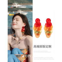 周芯竹同款彩色貝殼圓片流蘇耳釘海邊度假風耳環誇張獨特個性耳飾