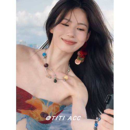 周芯竹同款彩色貝殼圓片流蘇耳釘海邊度假風耳環誇張獨特個性耳飾