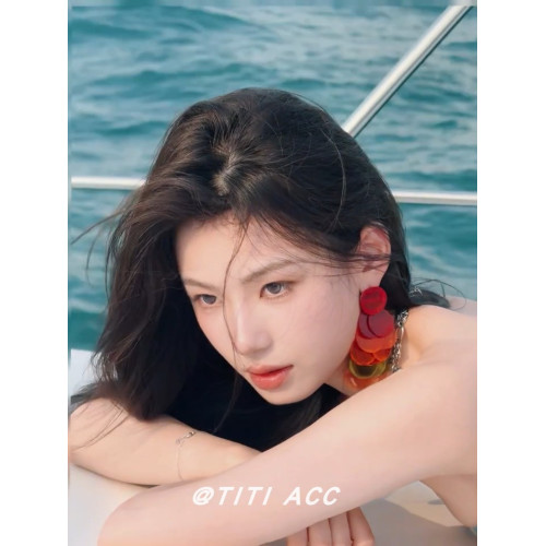 周芯竹同款彩色貝殼圓片流蘇耳釘海邊度假風耳環誇張獨特個性耳飾