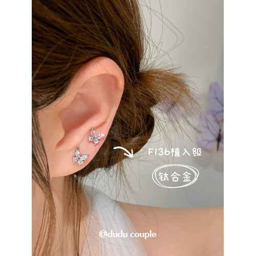 嘟嘟夫婦醫用鈦合金耳釘養耳洞1.2粗內螺旋免摘蝴蝶耳蝸耳骨釘女